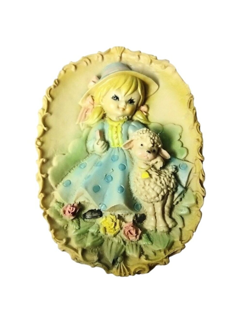 Vintage Little Bo Peep Composite 3D Molded Plaque Decor Kitsch Nursery Rhyme